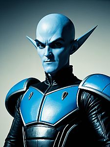 Man in Realistic Megamind Costume Waist Up Editorial Portrait