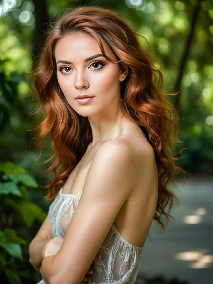 Portrait of a Woman with Red Hair in Lace Attire