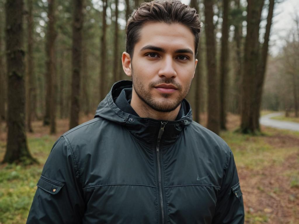 Confident man in zipped jacket outdoors