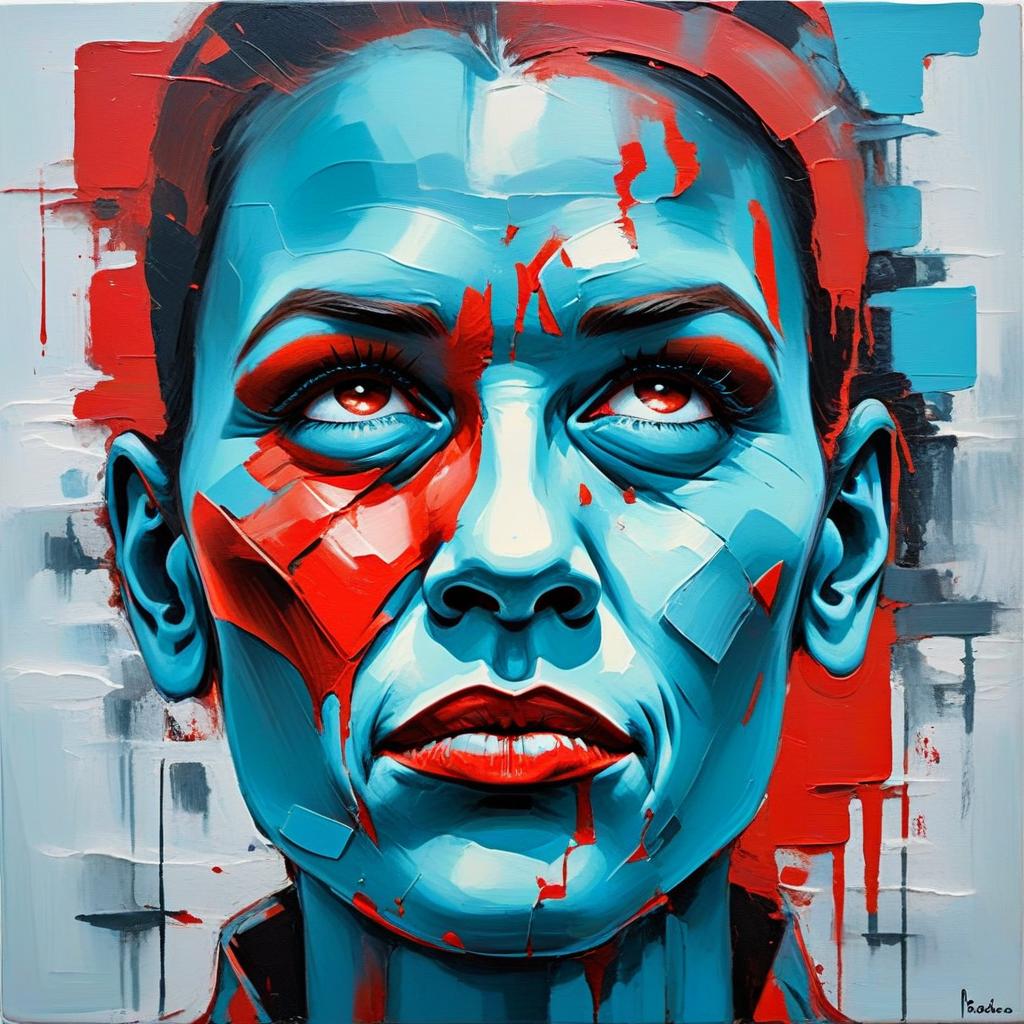 Bold Modern Portrait of a Woman in Blue and Red Bold Modern Portrait of a Woman in Blue and Red