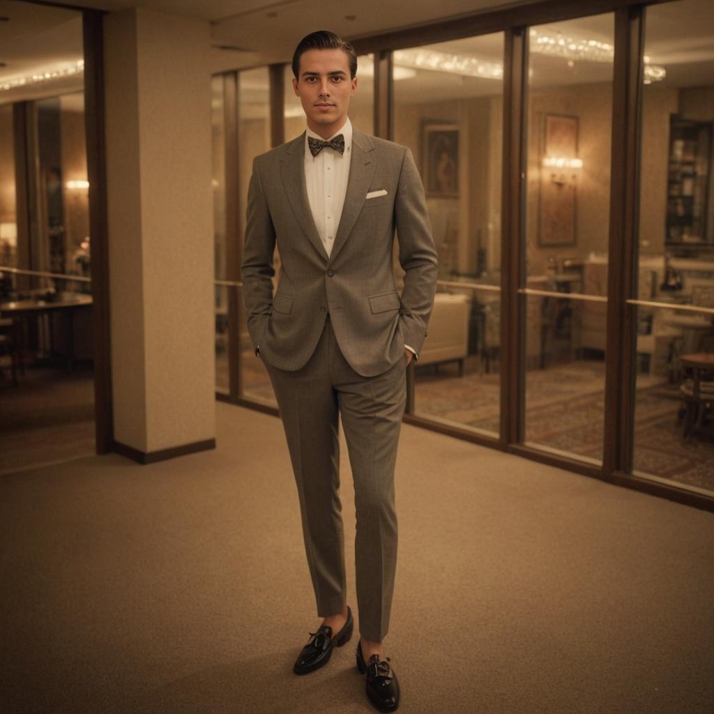 Elegant Man in Grey Suit and Bow Tie