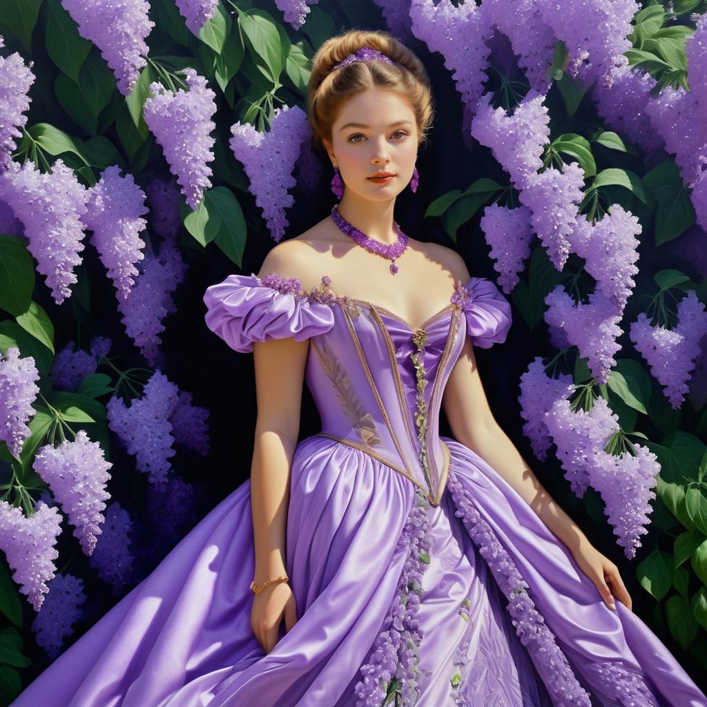 Elegant Woman in Lavender Gown Among Purple Flowers