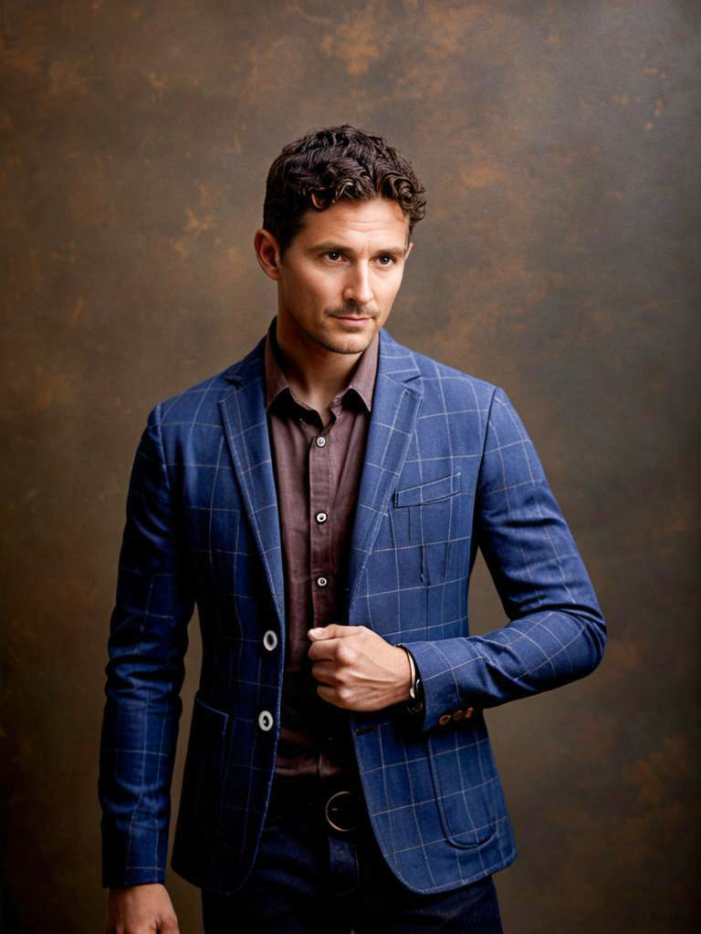 Stylish Man in Blue Check Blazer