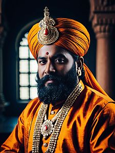 Man in Regal Shivaji Maharaj Fancy Dress Costume Photorealistic Portrait