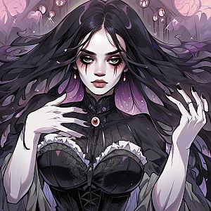 Mystical Woman with Long Black Hair in Dark Fantasy Art