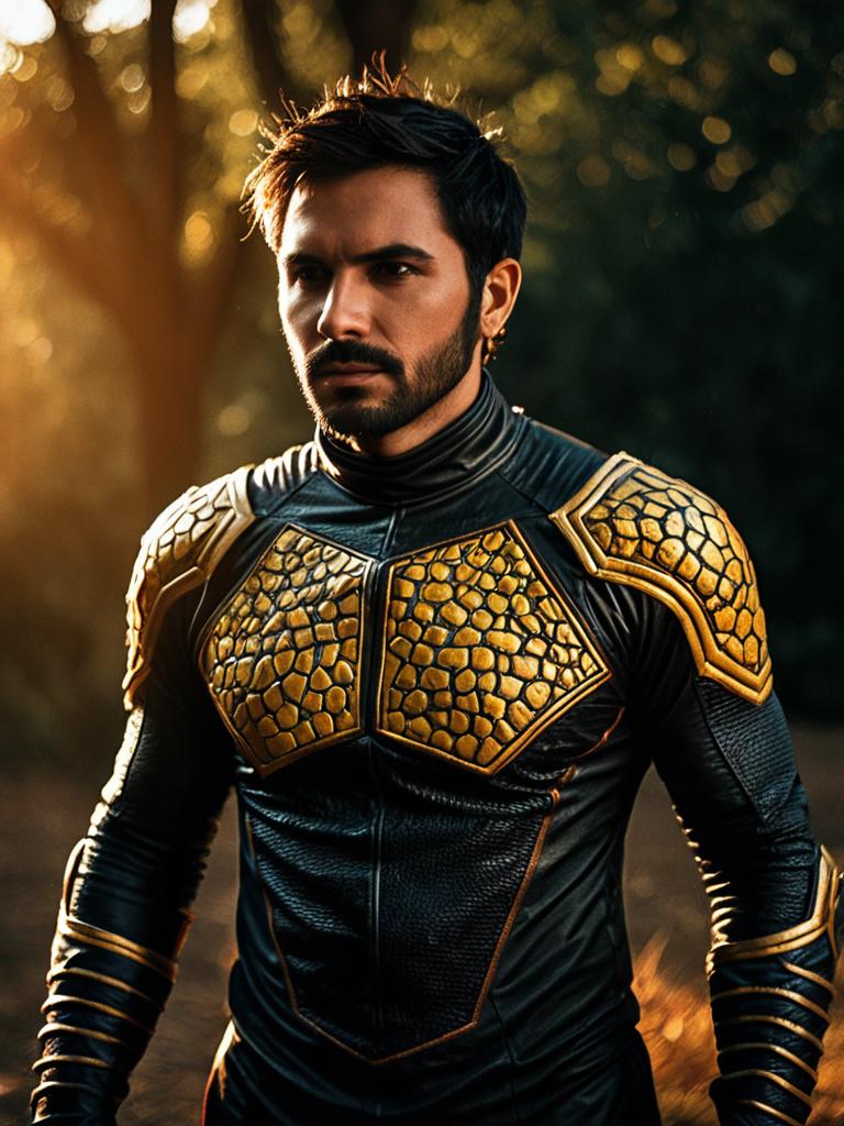 Man Cosplay Wearing Rash Costume with Realistic Armor Detailing Man Cosplay Wearing Rash Costume with Realistic Armor Detailing