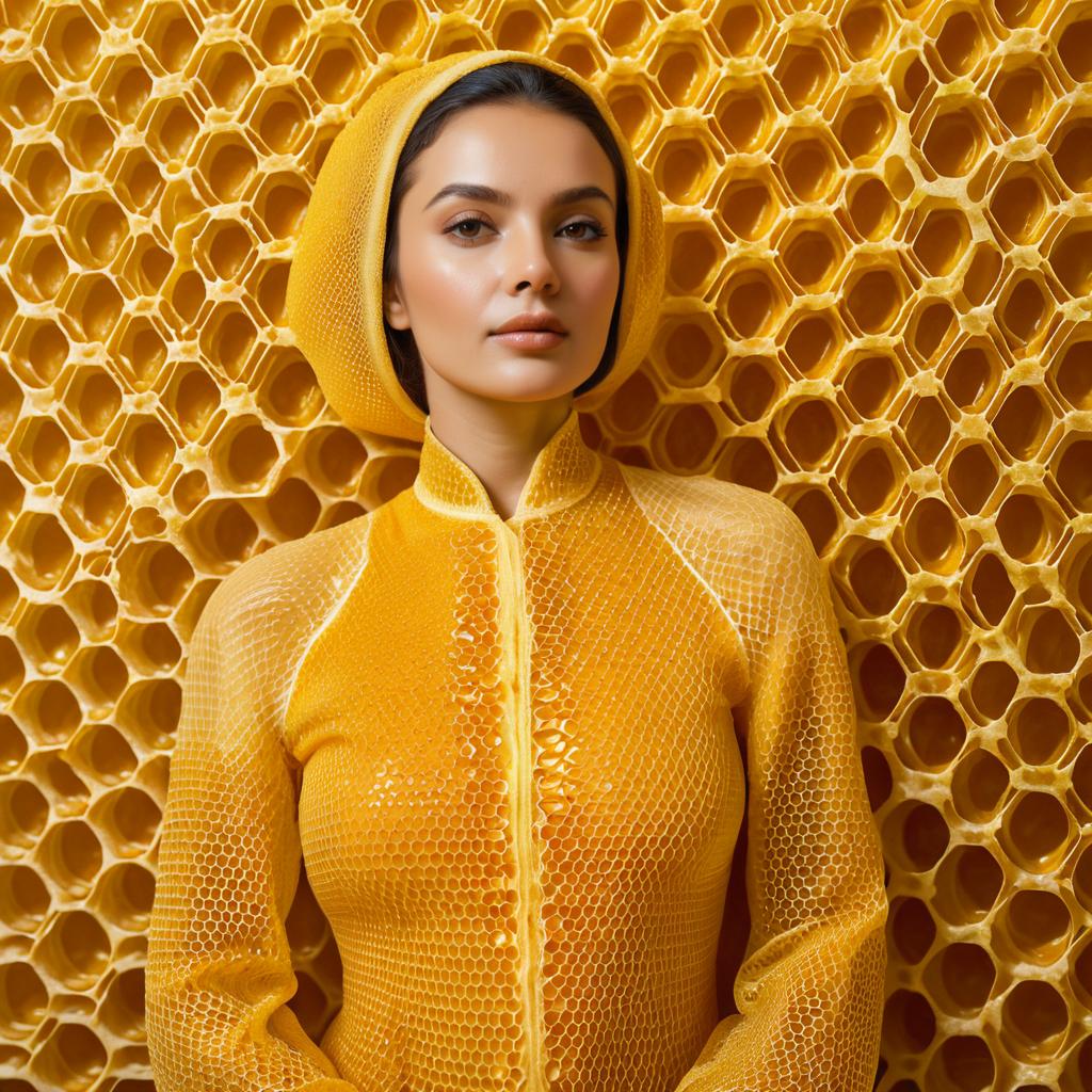 Woman in Yellow Against Honeycomb Background