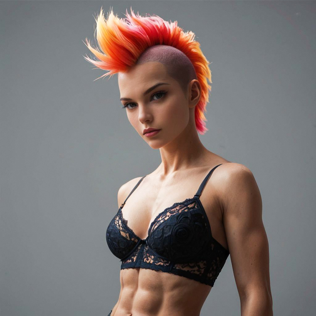 Confident Fit Woman with Orange and Pink Mohawk