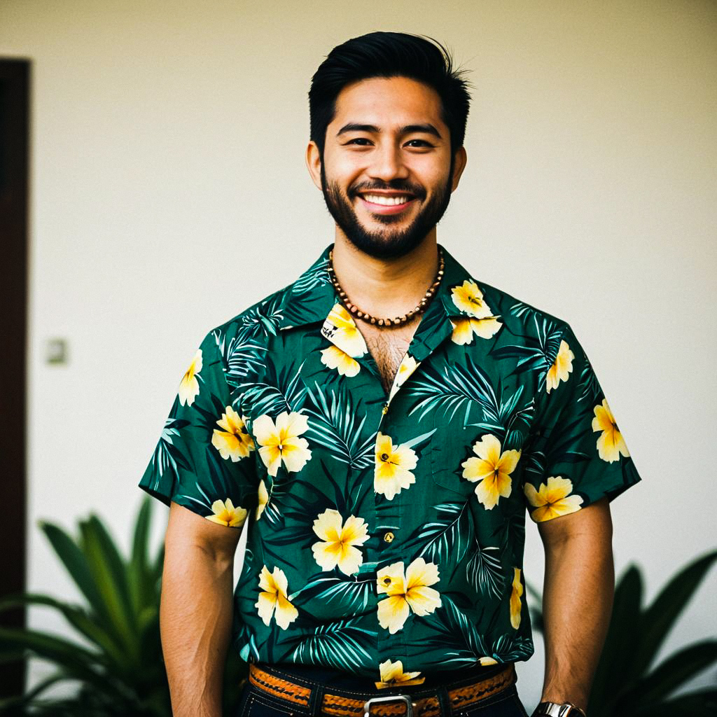Smiling Man in Green Hawaiian Shirt Smiling Man in Green Hawaiian Shirt