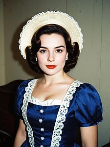 Vintage Miss Elizabeth Costume Woman in Blue Dress and Bonnet