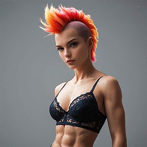 Confident Fit Woman with Orange and Pink Mohawk