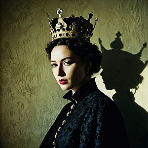 Regal Woman in Velvet with Golden Crown