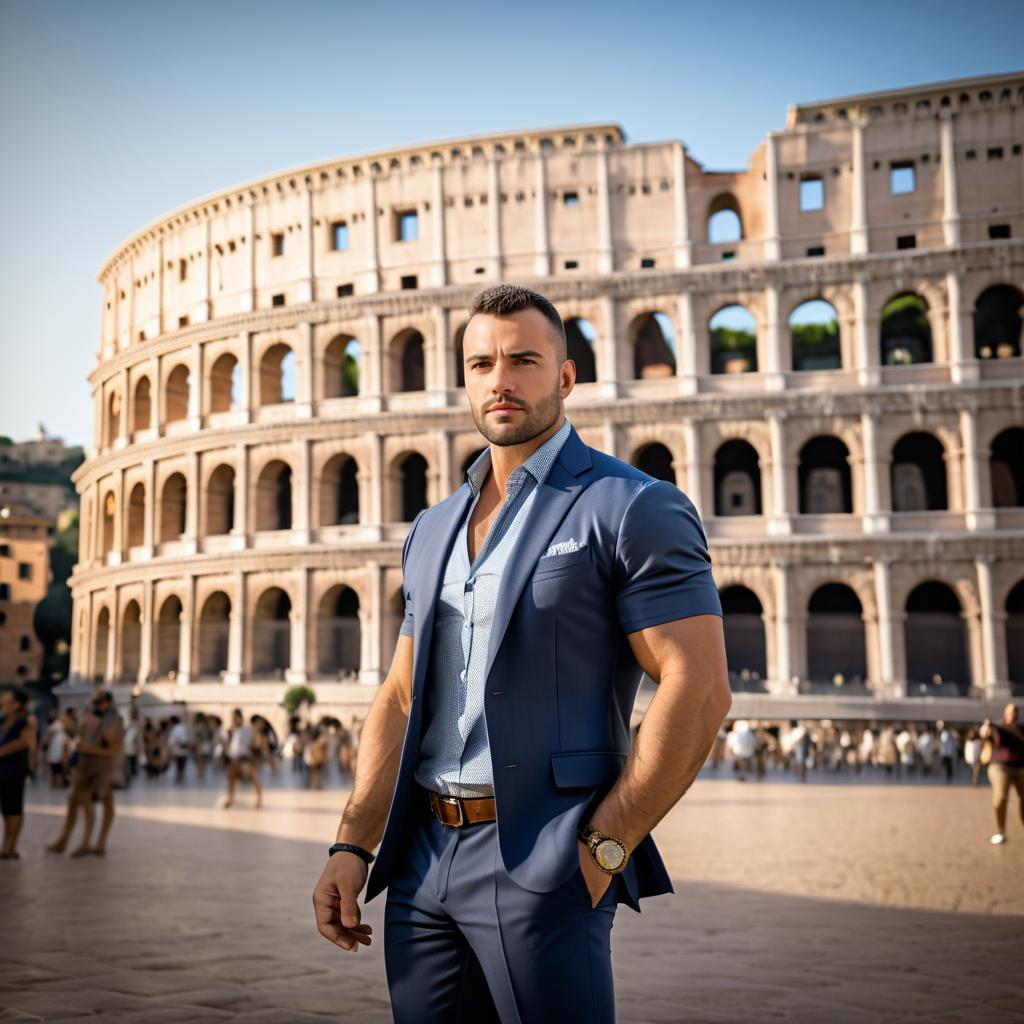 Man in Blue Suit at Colosseum, Rome