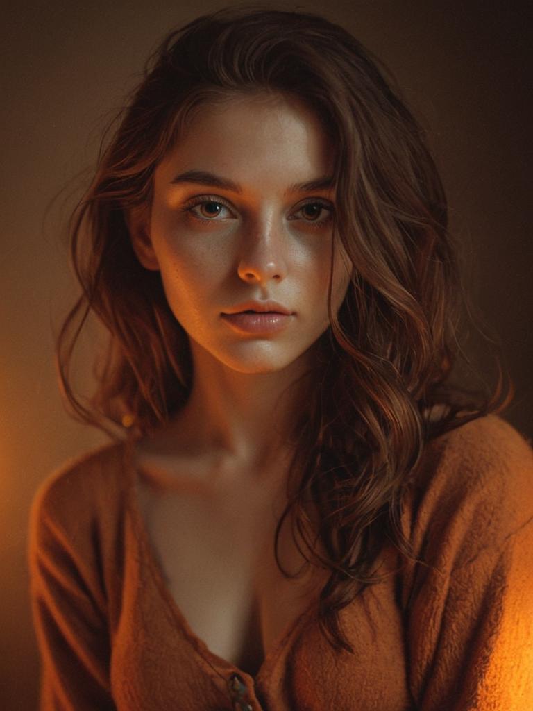 Portrait of Young Woman with Wavy Hair in Warm Natural Lighting