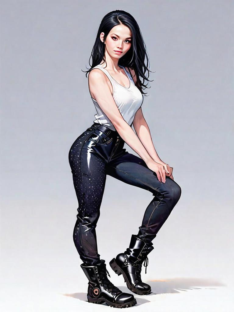 Realistic Full Body Illustration of Woman in Casual Fashion with Black Boots