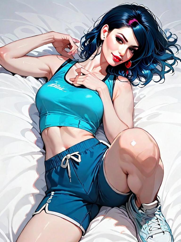 Realistic Comic Style Sporty Woman Full Body Illustration