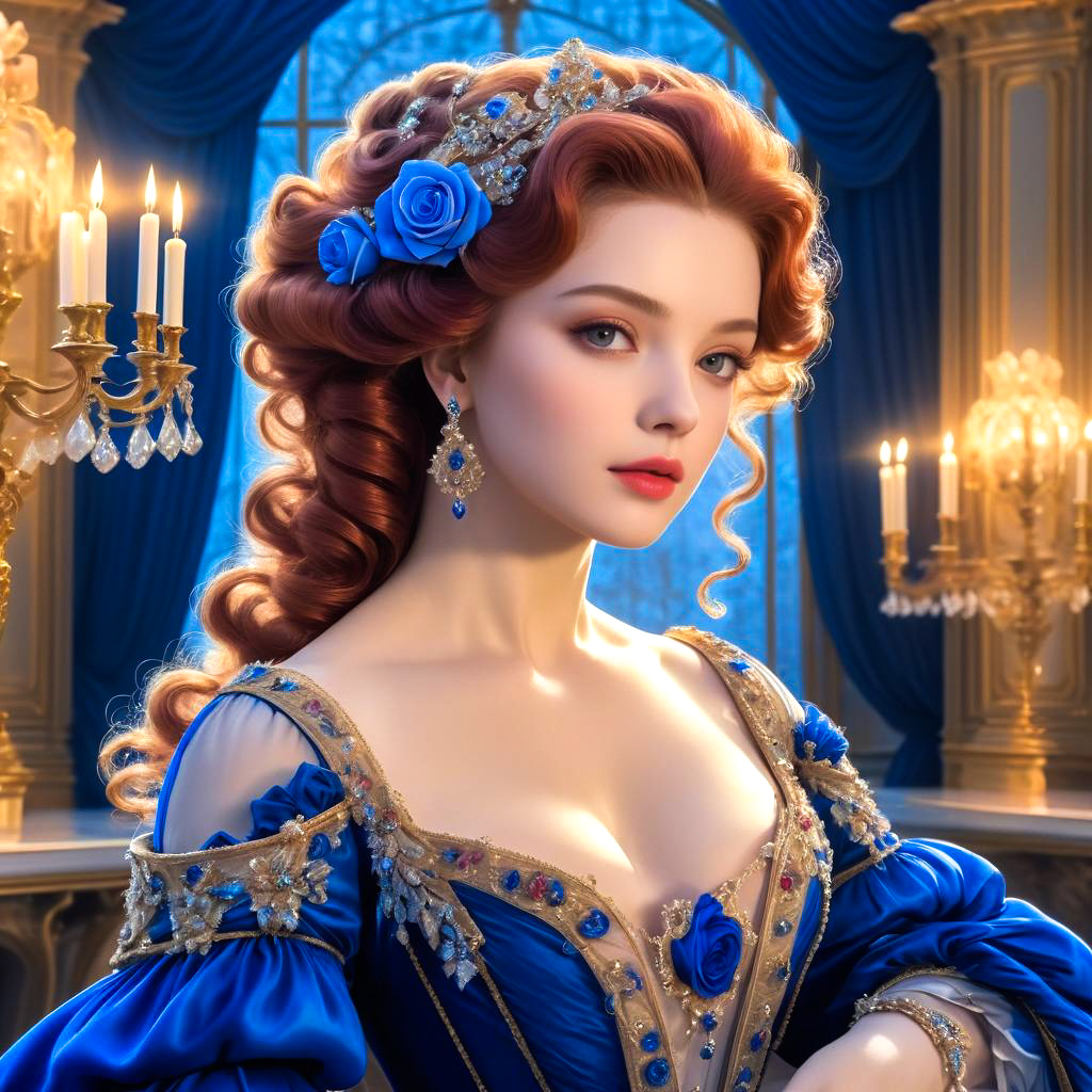 Fairytale Princess with Red Curls in Blue Attire