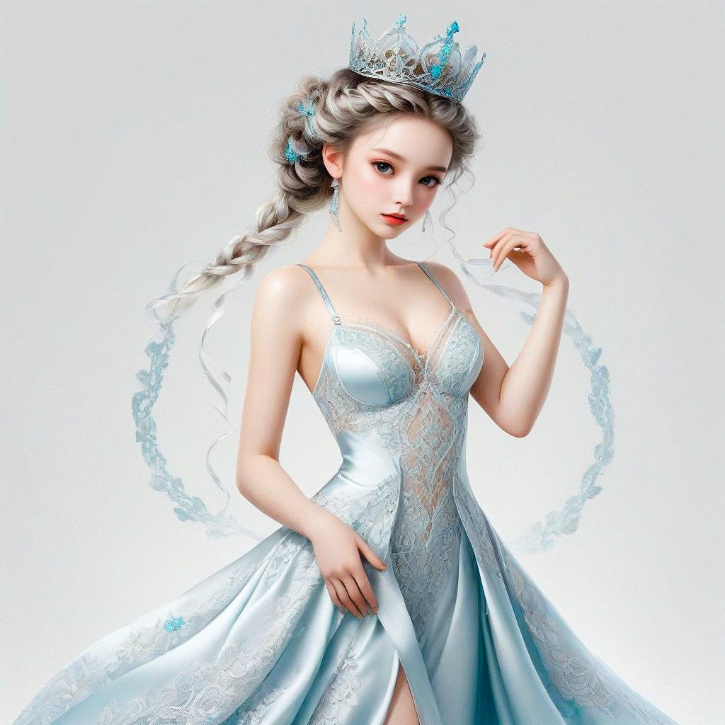 Ethereal Woman in Icy Blue Gown