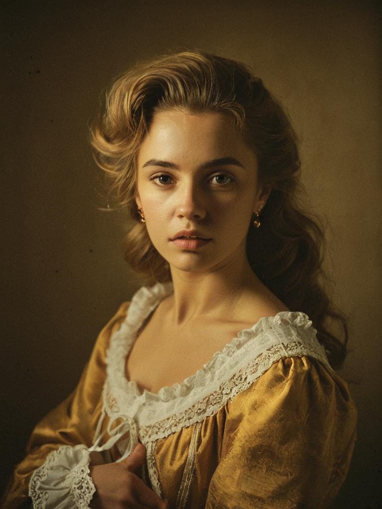 Vintage Style Portrait of Young Woman in Elegant Gown