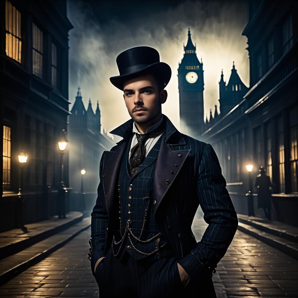 Dapper Man in Victorian Alleyway with Big Ben