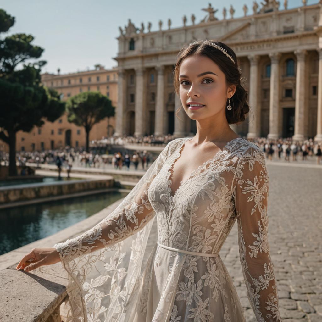 Elegant Woman in Lace Gown at Scenic Location