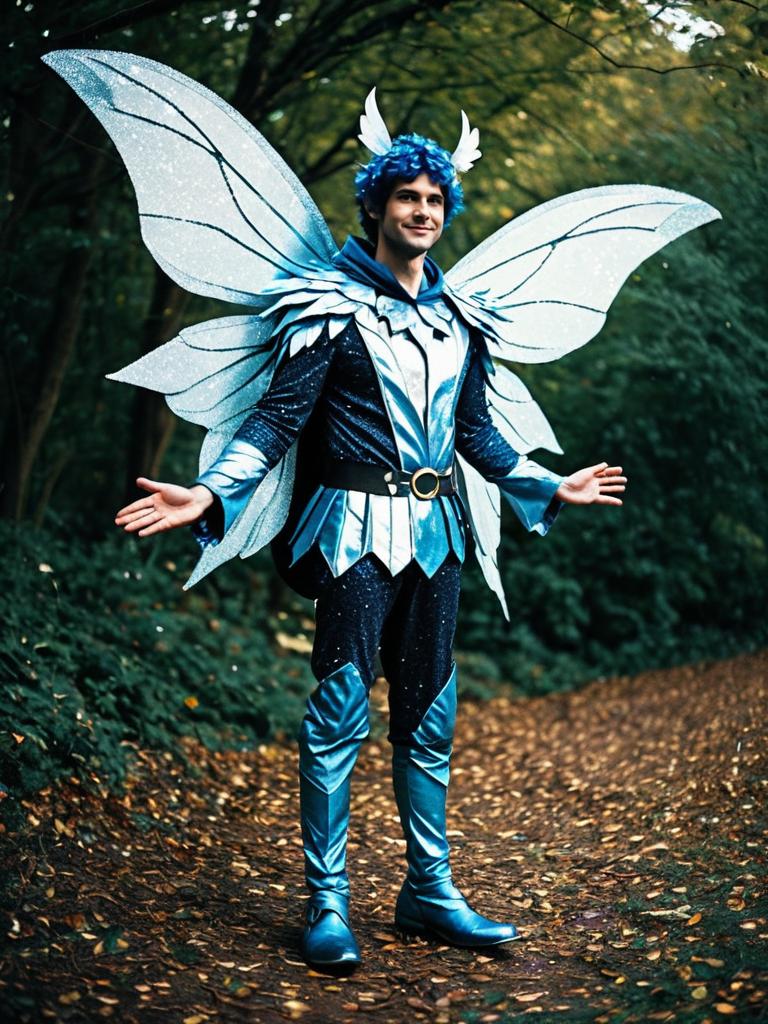 Man in Fairy Costume Full Body Cosplay Photo with Wings and Glitter
