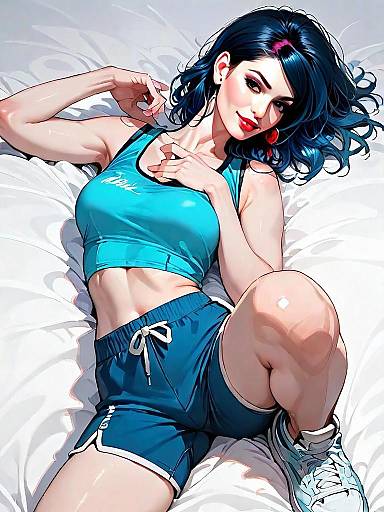Realistic Comic Style Sporty Woman Full Body Illustration