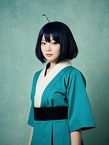 Realistic Narumi Ozone Cosplay Woman in Teal Kimono Costume