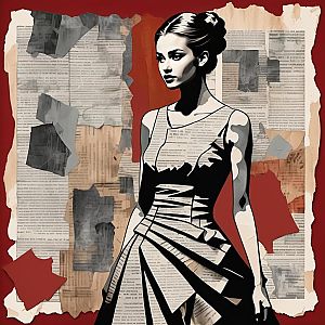 Stylized Woman in Draped Dress - Collage Illustration