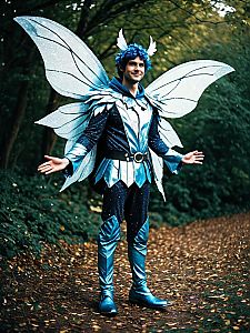 Man in Fairy Costume Full Body Cosplay Photo with Wings and Glitter