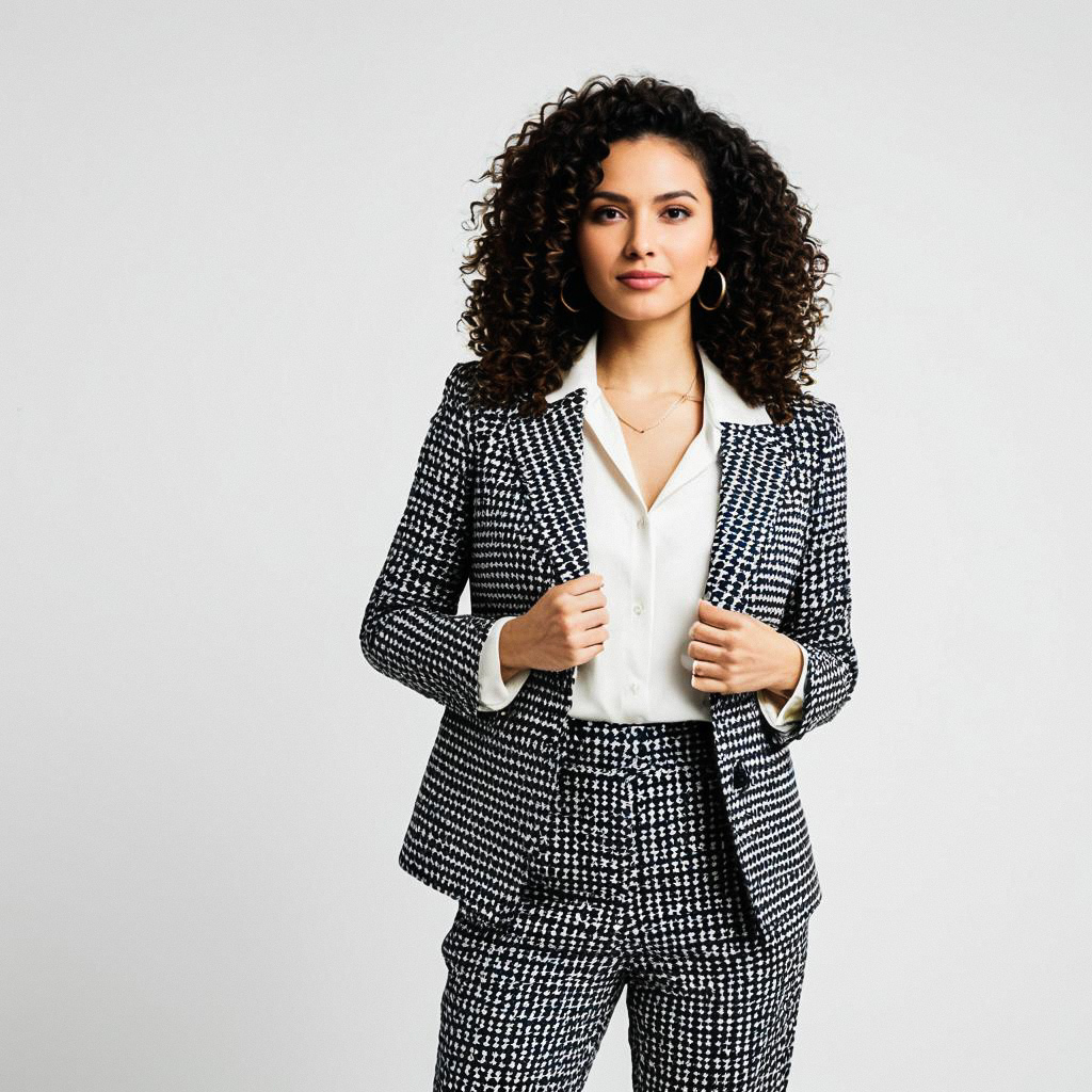Confident Woman in Houndstooth Suit