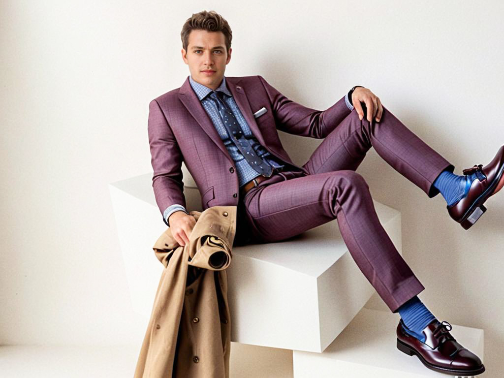 Stylish Young Man in Burgundy Suit