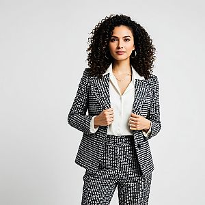 Confident Woman in Houndstooth Suit