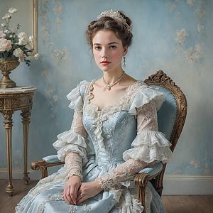 Young Woman in Victorian Blue Gown