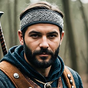 Focused Man in Huntsman Costume Outdoors