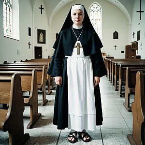 Young Woman in Nun's Habit in Church