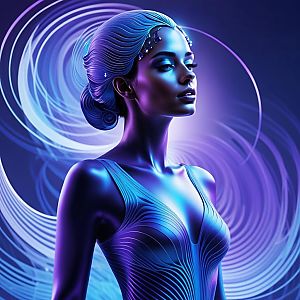 Stylized Female Figure in Blue and Purple
