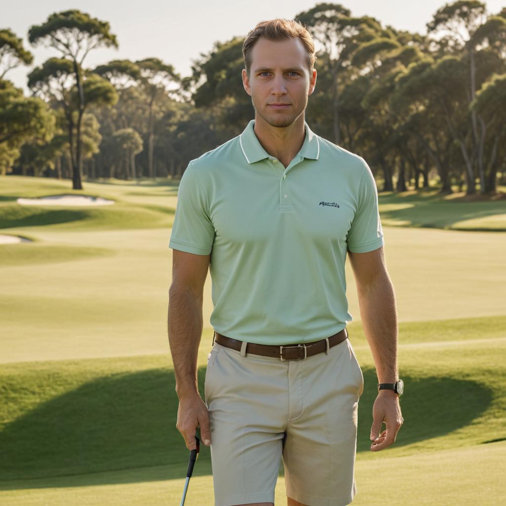 Man in Smart Casual Golf Attire at Sunset