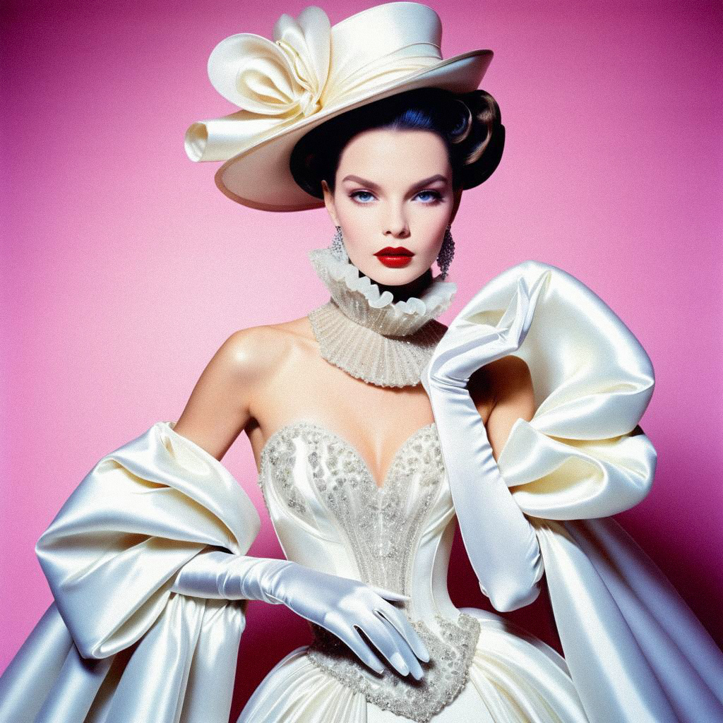 Elegant Woman in White Gown with Statement Hat