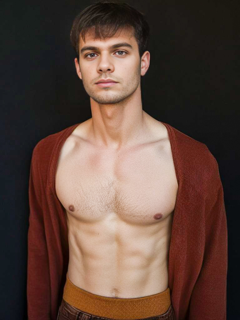 Confident Young Man in Brown Cardigan