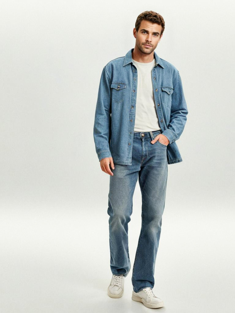 Stylish Young Man in Denim Outfit