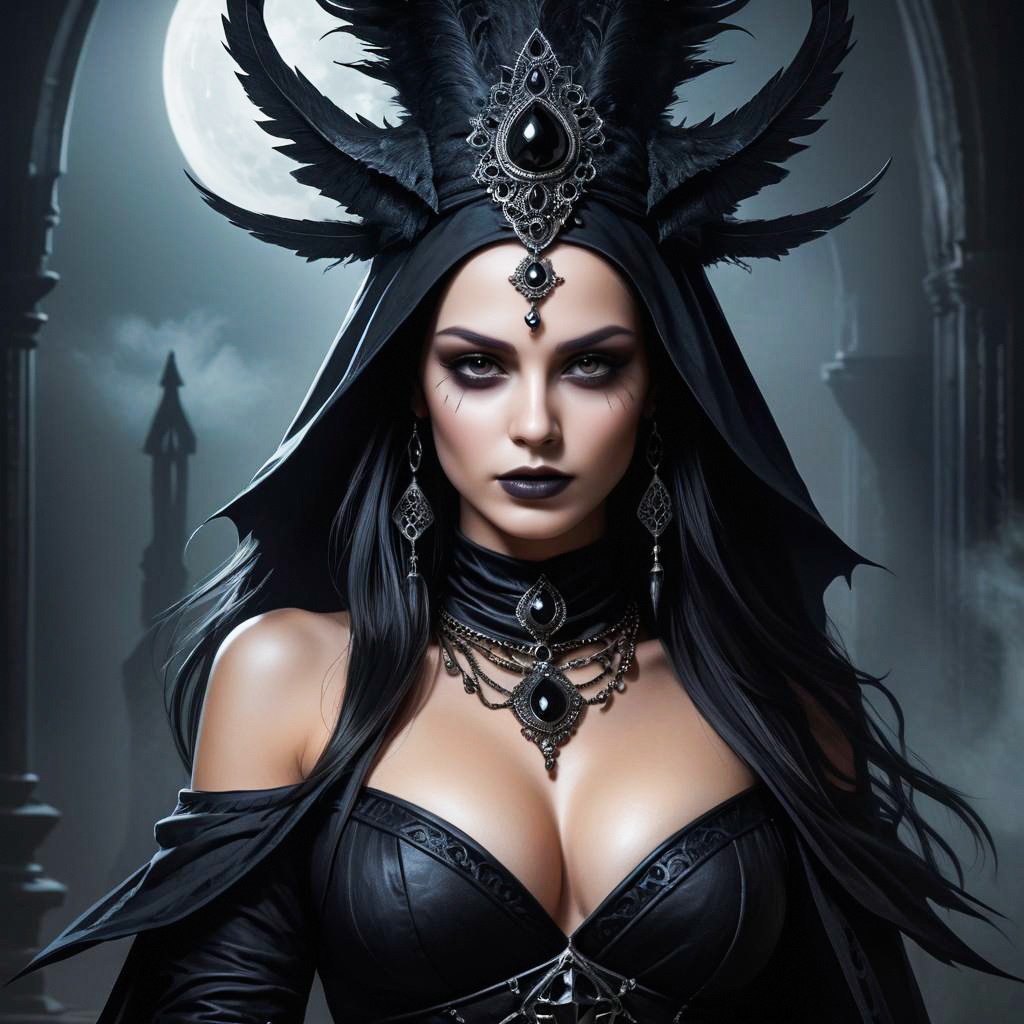 Gothic Fantasy Woman in Black Headdress