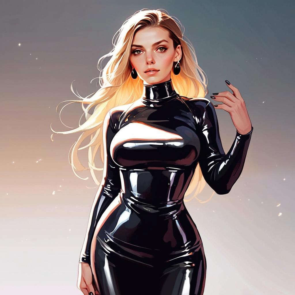 Confident Woman in Black Latex Outfit