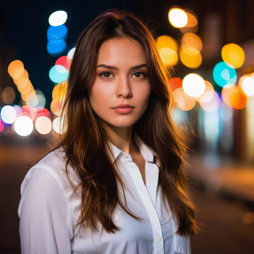 Confident Woman in Urban Nightscape