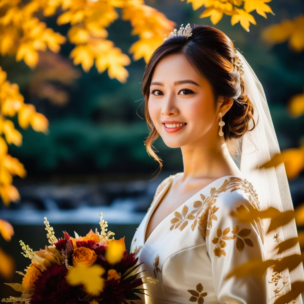 Elegant Bride in Autumn Setting