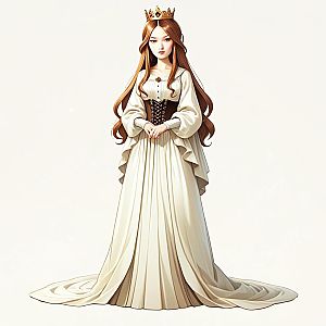 Regal Young Woman in Elegant White Gown with Golden Crown