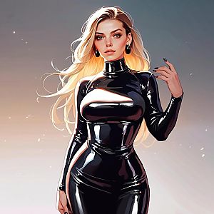 Confident Woman in Black Latex Outfit