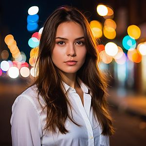 Confident Woman in Urban Nightscape
