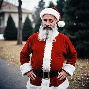 Mature Man in Santa Costume Outdoors