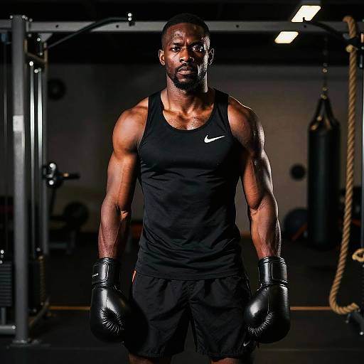 Determined Male Boxer Wearing Black Nike Gear in Gym